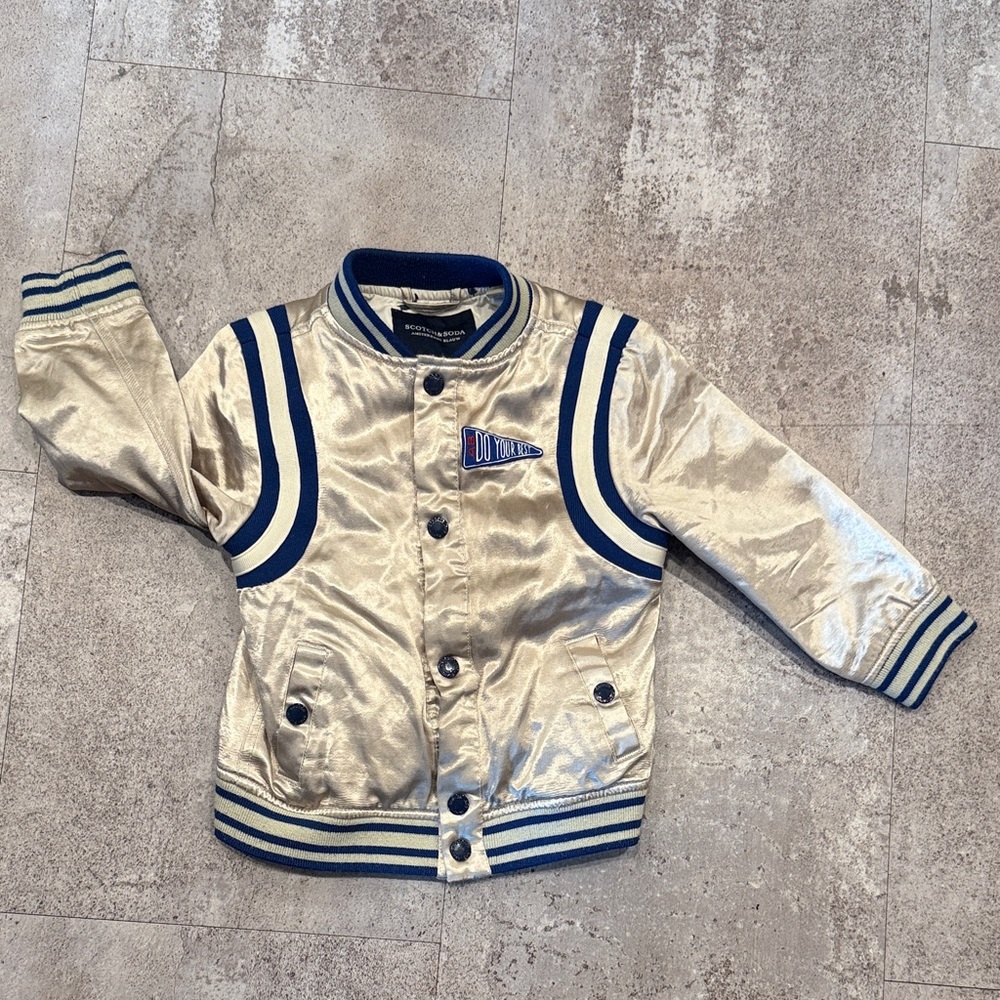 Scotch & Soda Kids Champagne Gold Bomber Jacket with Blue Trim